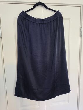 GAP Deep Navy Satin-Effect Midi Skirt